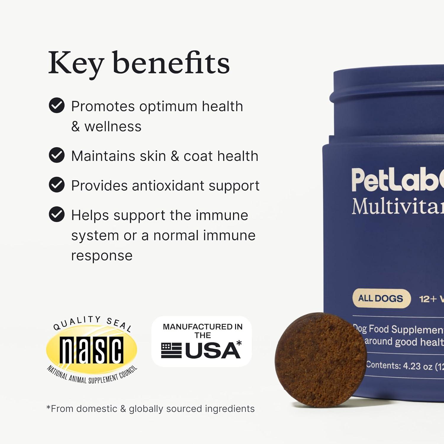 imagePetLab Co 22 in 1 Dog Multivitamin Support Dogs Immune Response Skin Coat Joints amp Overall Health Vitamins A E D B12 Minerals Antioxidants Chewable Pork Flavor Packaging May VaryValue 2Pack