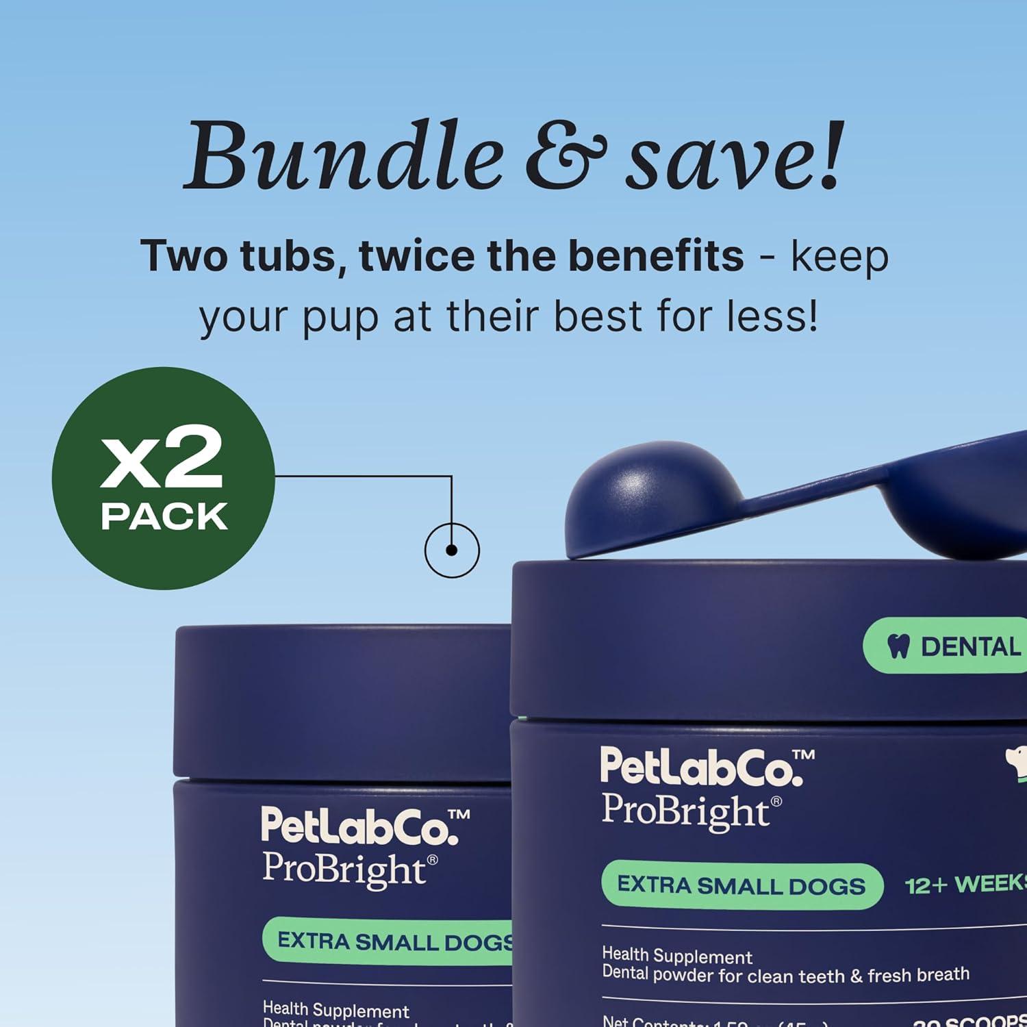 imagePetLab Co ProBright Dental Powder Dog Breath Freshener Teeth Cleaning Made Easy Targets Tartar amp Bad Breath Formulated for Extra Small Dogs Pack of 2