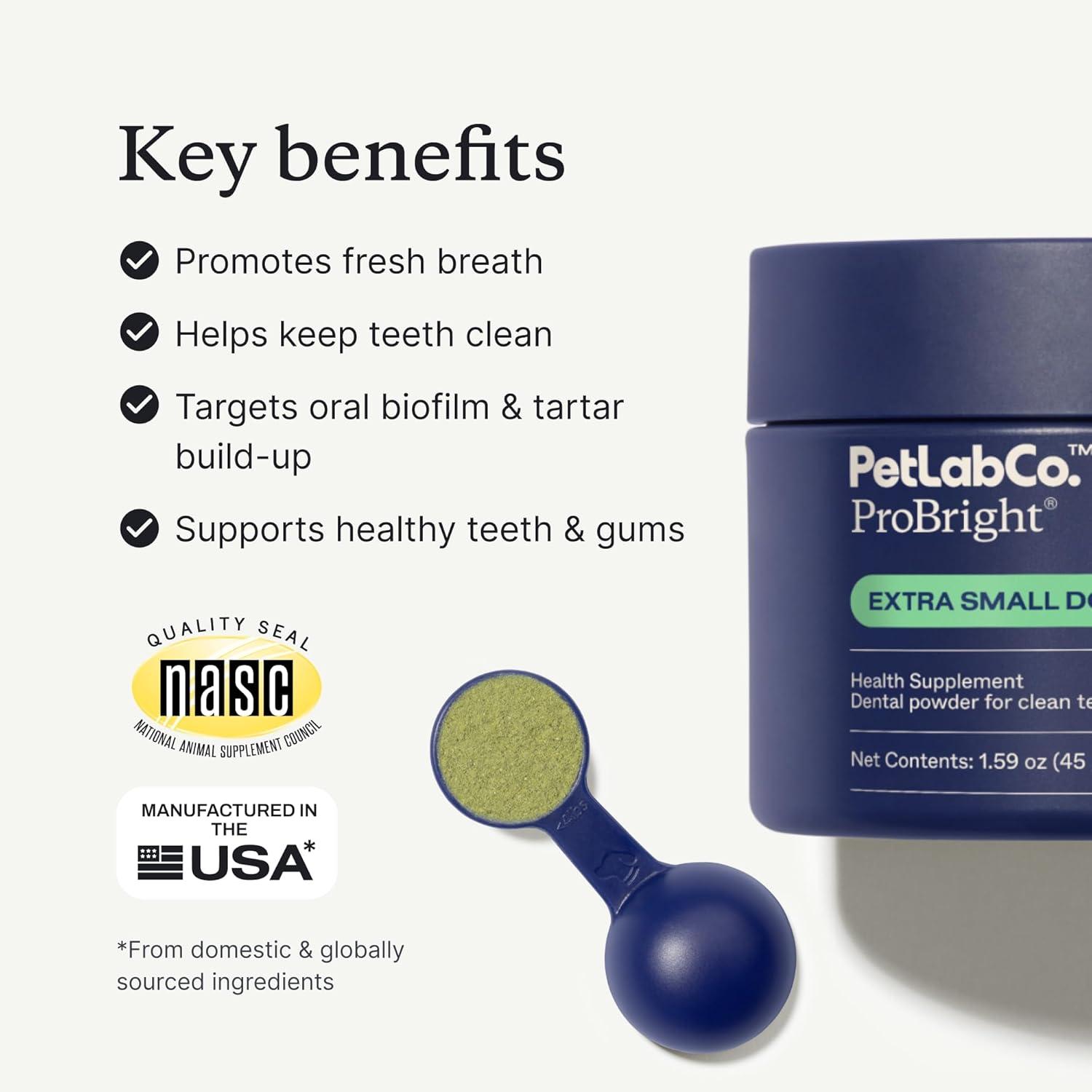 imagePetLab Co ProBright Dental Powder Dog Breath Freshener Teeth Cleaning Made Easy Targets Tartar amp Bad Breath Formulated for Small Dogs Packaging May VaryExtra Small Dogs