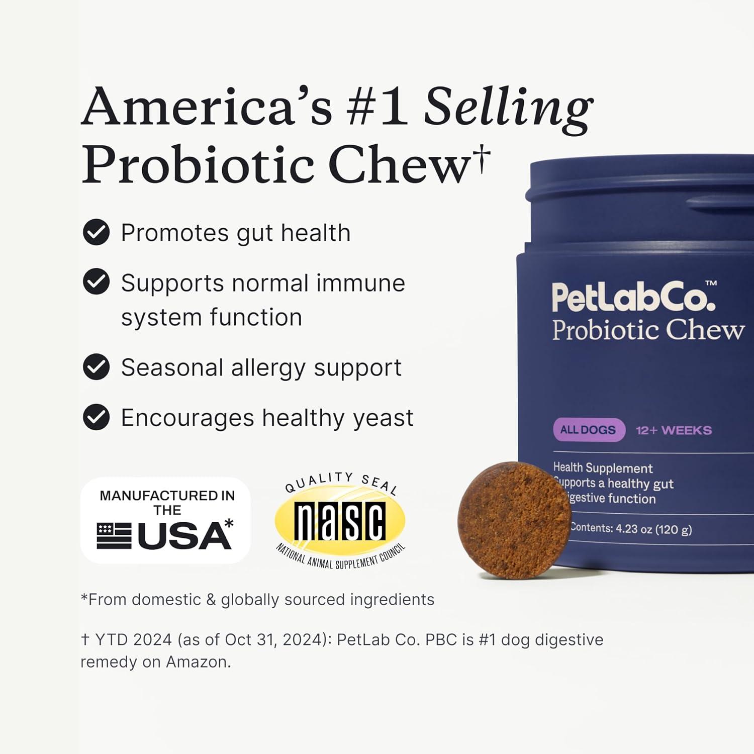 imagePetLab Co Probiotics for Dogs Support Gut Health Occasional Diarrhea Digestive Health amp Seasonal Allergies Pork Flavor 30 Soft Chews Packaging May VaryPork