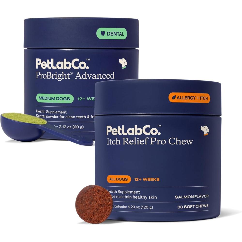 imagePetLab Co Itch amp Breath Bundle Dental Powder for Fresh Breath in just 1 Scoop for Medium Dogs amp Salmon Itch Relief Chew Pro Effortless Seasonal Allergy Support