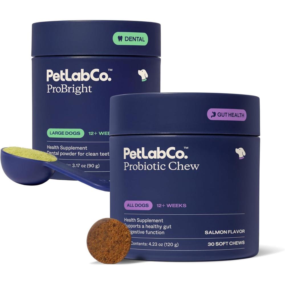 imagePetLab Co  Oral Hygiene amp Gut Health Bundle Dental Powder for an Effortless Clean in 1 Scoop for Large Dogs amp Probiotics for Dogs Supporting Gut Health amp Seasonal Allergies
