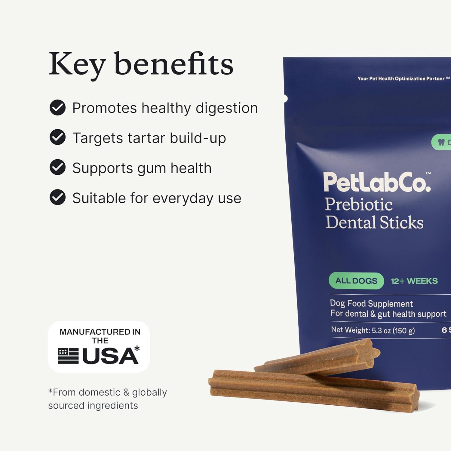 imagePetLab Co Dental Sticks Dog Dental Chews Target Plaque amp Tartar BuildUp at The Source Designed to Maintain Your Dogs Oral Health Keep Breath Fresh and Provide Digestive Help 24 SticksPrebiotic