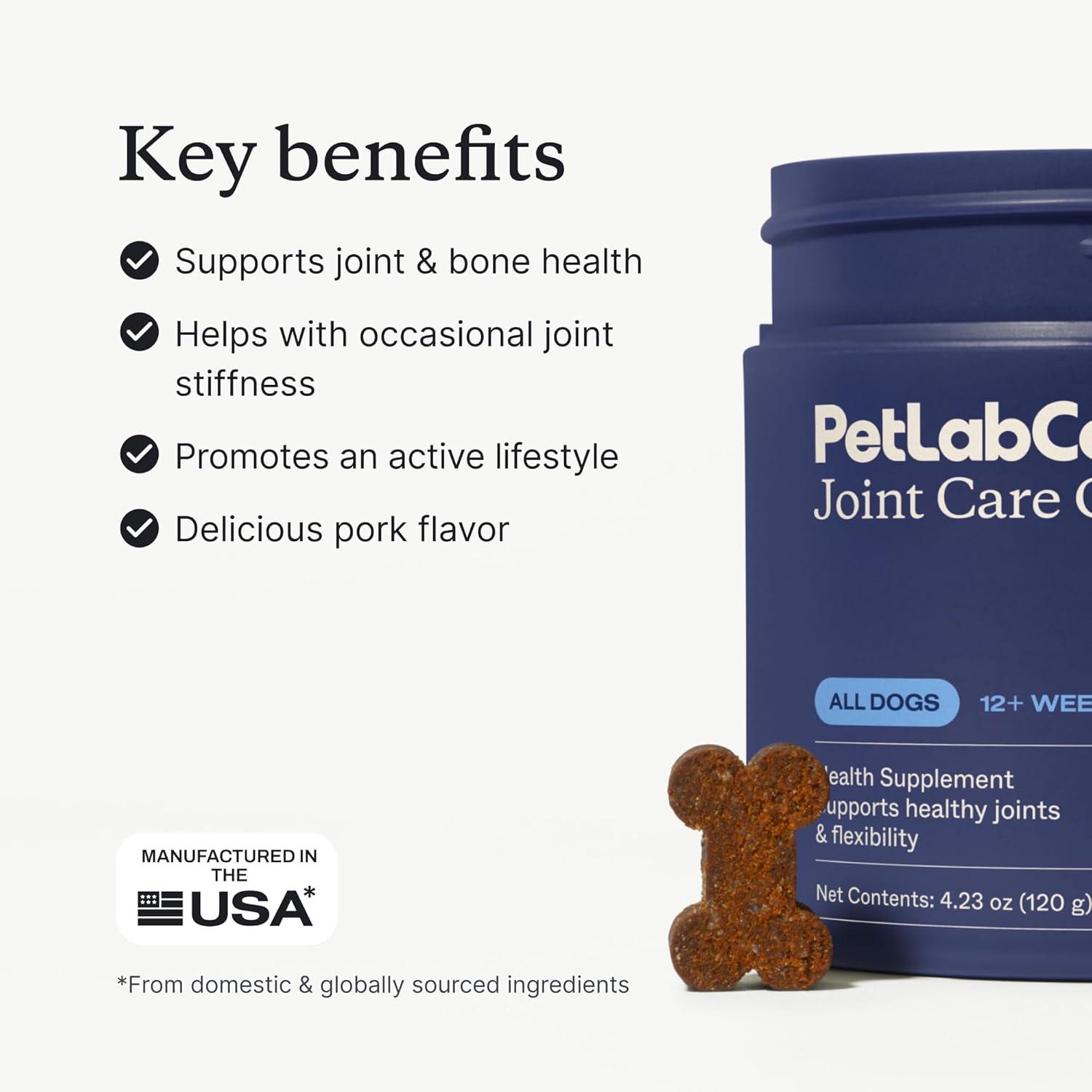 imagePetlab Co Joint Care Chews for Dogs High Levels of Glucosamine Green Lipped Mussels Omega 3 and Turmeric Hip and Joint Supplement for Dogs to Actively Support Mobility Packaging May VaryPork