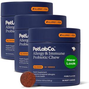 PetLab Co. Allergy & Immune Probiotics for Dogs, Support Seasonal Allergies, Gut & Digestive Health – Pork Flavor – 30 Soft Chews – Pack of 3(Value 3-Pack)