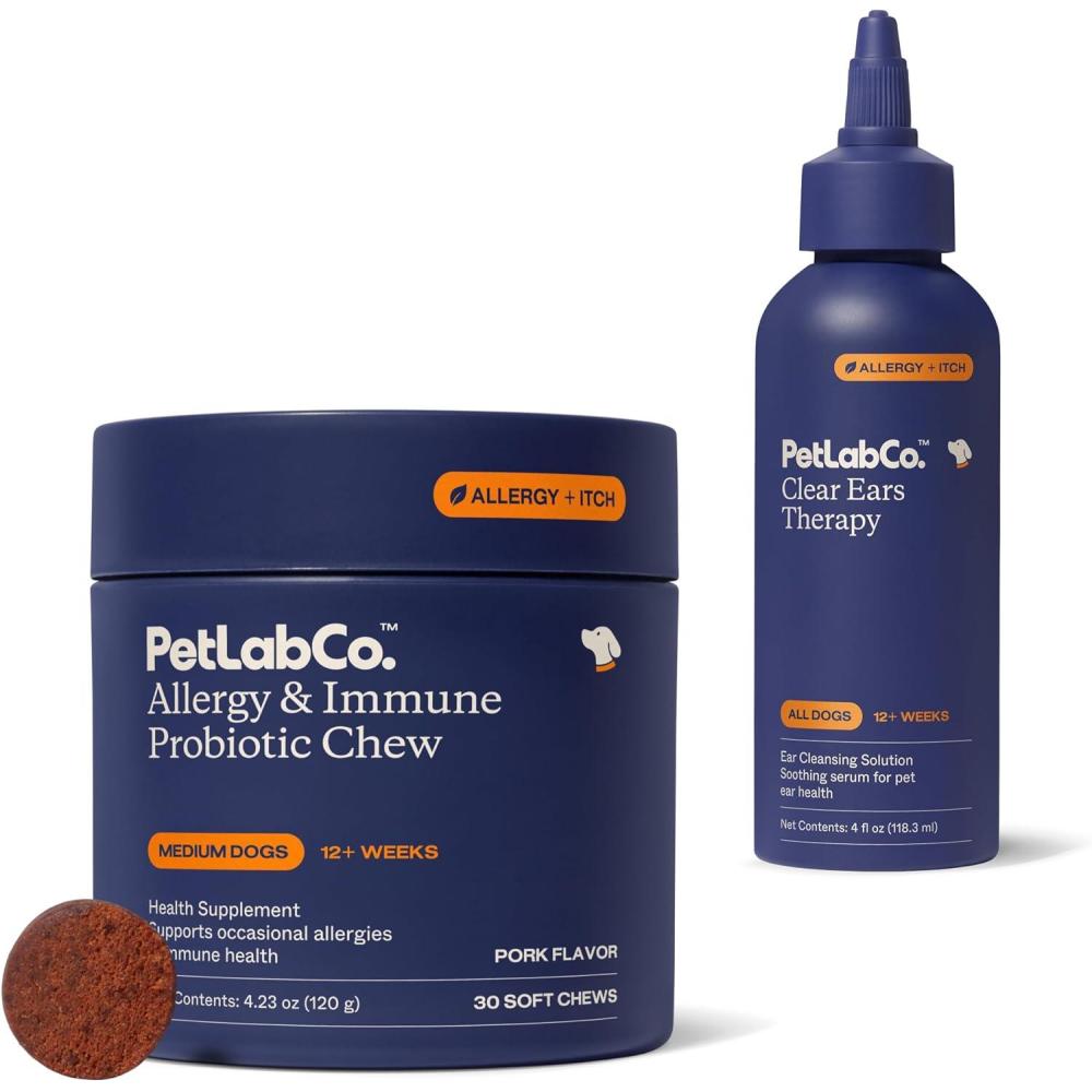 imagePetLab Co  Allergy Bundle Allergy amp Immune Specialized Dog Probiotics for Occasional Seasonal Allergy Support Daily 30 Count amp Dog Ear Wash Formulated to Moisturize and Cleanse Ears 4 Ounces