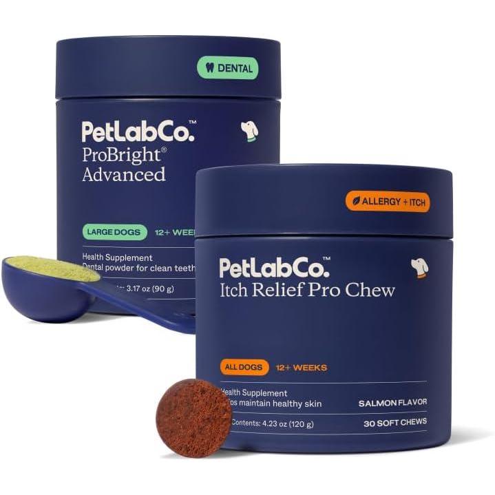 imagePetLab Co  Itch amp Breath Bundle Dental Powder for Fresh Breath in just 1 Scoop for Large Dogs amp Salmon Itch Relief Chew Pro Effortless Seasonal Allergy Support