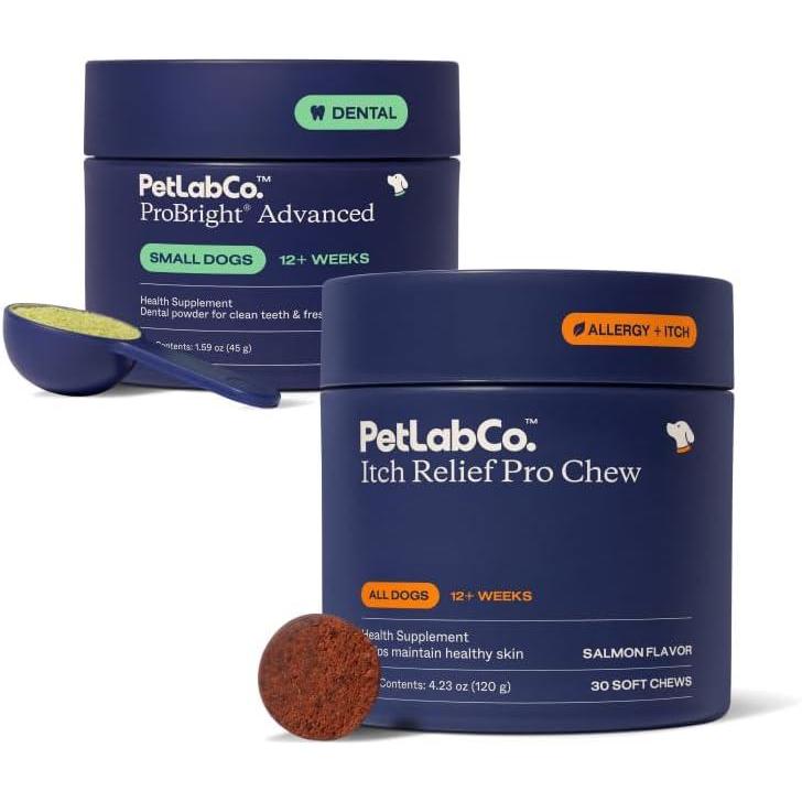 imagePetLab Co Itch amp Breath Bundle Dental Powder for Fresh Breath in just 1 Scoop for Small Dogs amp Salmon Itch Relief Chew Pro Effortless Seasonal Allergy Support