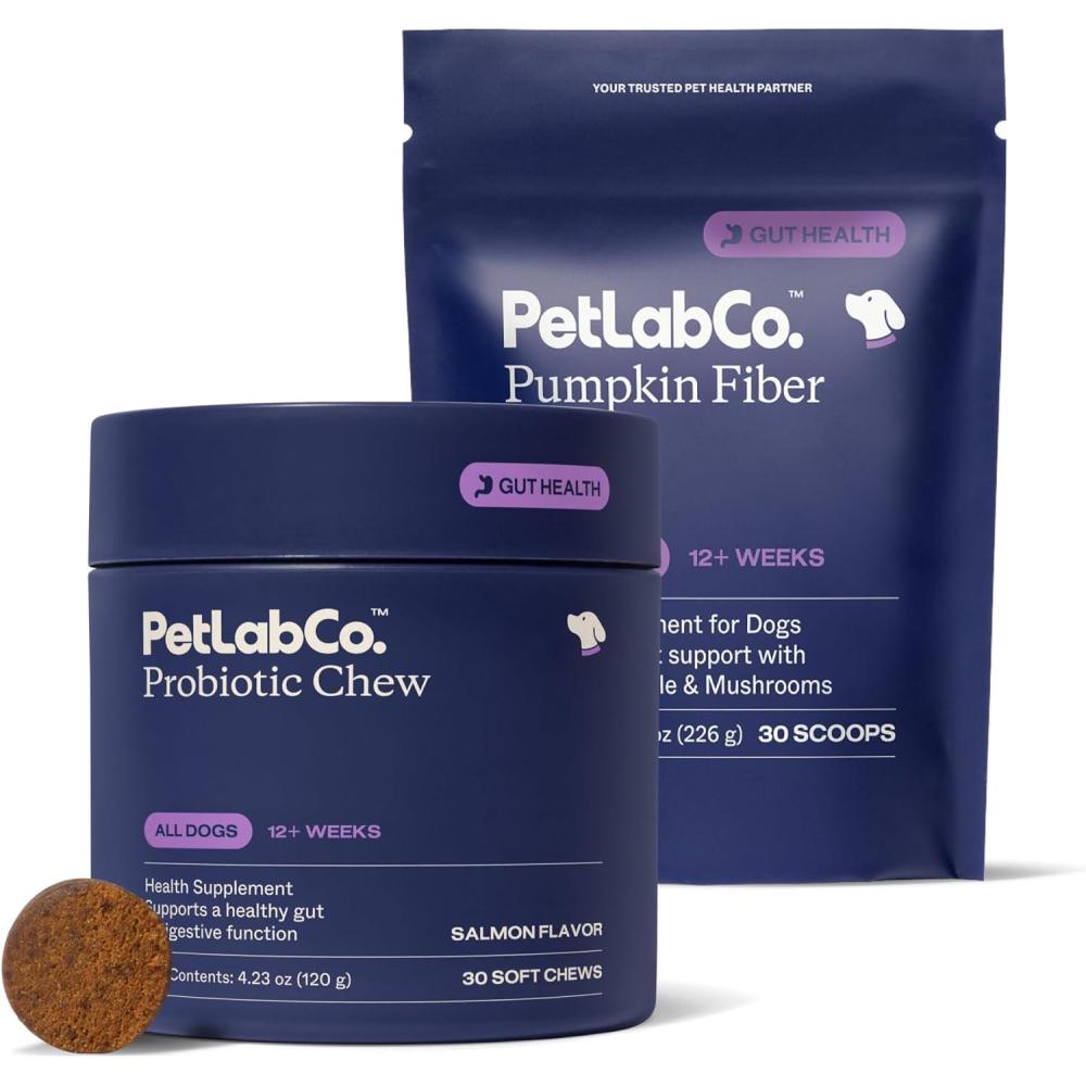 imagePetLabCo  Gut amp Digest Daily Duo Pumpkin Powder Blend for Easy Digestion amp Firm Stools for SmallMediumLarge Dogs amp SalmonFlavoured Probiotic Chews to Support Gut amp Immune Balance  Easy to Use