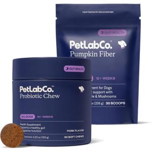 PetLab Co – Gut & Digest Bundle: Pumpkin Powder Blend for Firm Stools & Healthy Digestion. Pork-Flavored Probiotic Chews to Support Gut & Immune Health – Easy to Use – Advanced Formulas